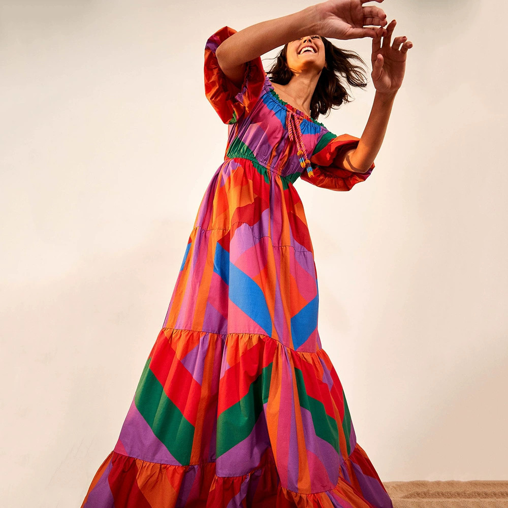 ZARA Spring Summer Dunhuang Tube Top Gradient Print Patchwork Maxi Dress